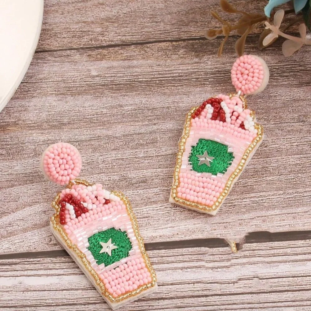 ❤️❤️ FREE Coffee Beaded Shimmer Hipster Pearl Faux Star Drop Chic Glam Earrings